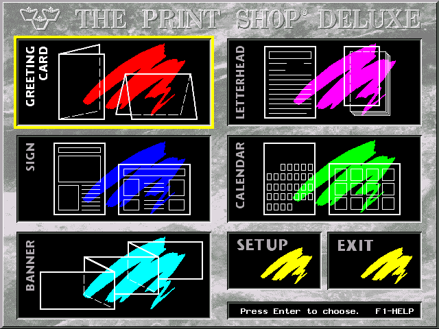 The Print Shop Deluxe for DOS - Menu